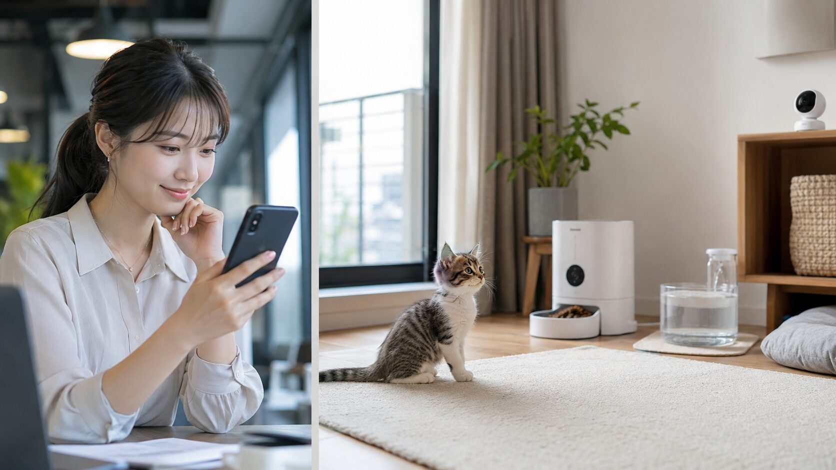 ペットカメラと自動給餌器で留守番中の子猫を見守る一人暮らしの対策