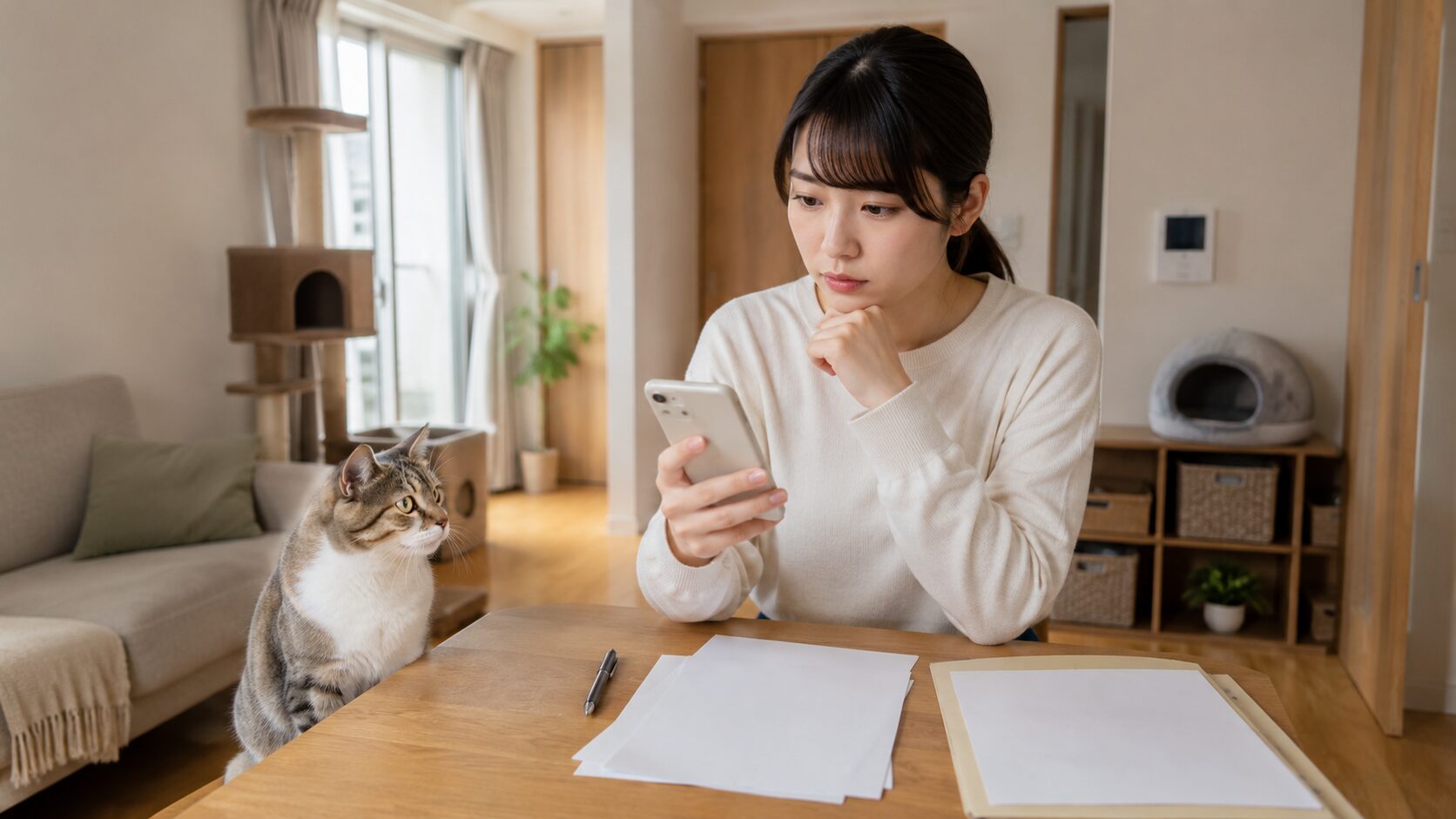 ペット可賃貸で猫を飼えるか管理会社に確認する様子